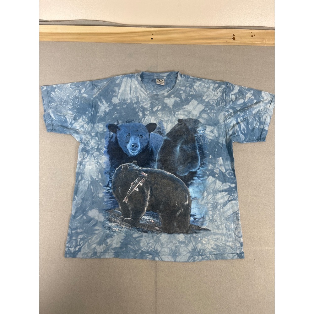 Back To Earth Black Bear Nature T-Shirt XL Blue Tie Dye Hand Dyed Made in USA